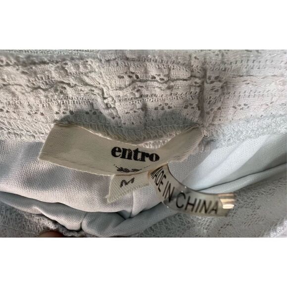 Entro Boho White Crochet Lace Casual Stretchy Flare Style Pants - Picture 3 of 6